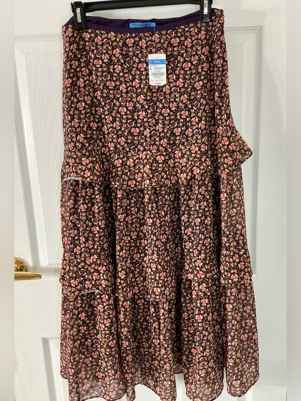 J.McLaughlin Giulia Tiered Ruffle Chiffon Maxi Skirt Plum Pink Floral 4 NWT